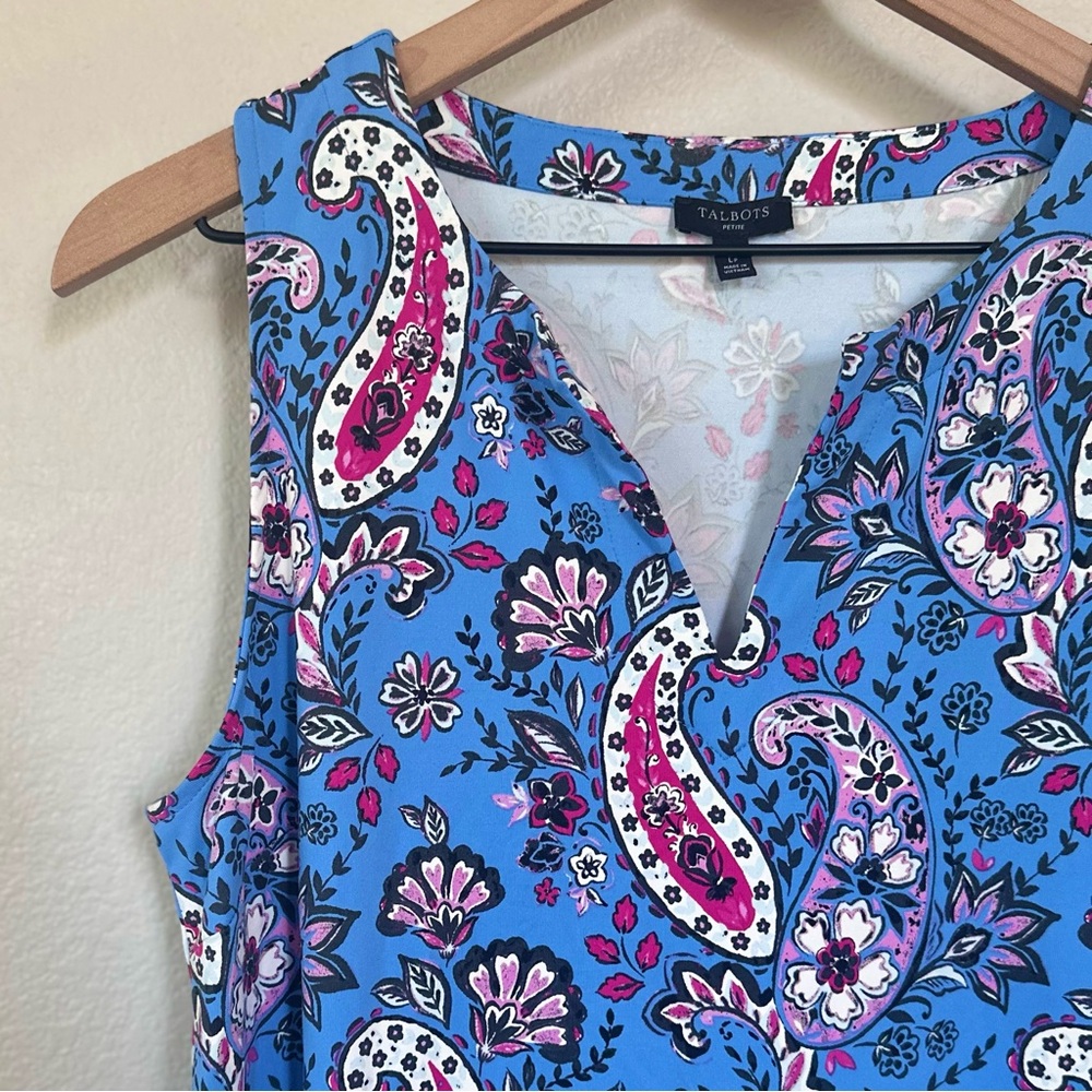 TALBOTS LP L Petite Effortless Jersey Tie Waist Midi Dress in Seaside Paisley - Picture 2 of 10